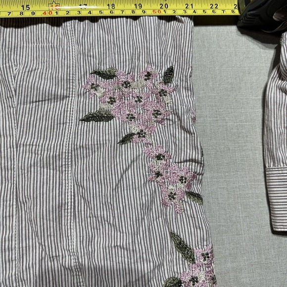 Faded Glory Womens White Pink Floral Striped Button Long sleeve shirt Size XL - Picture 7 of 10